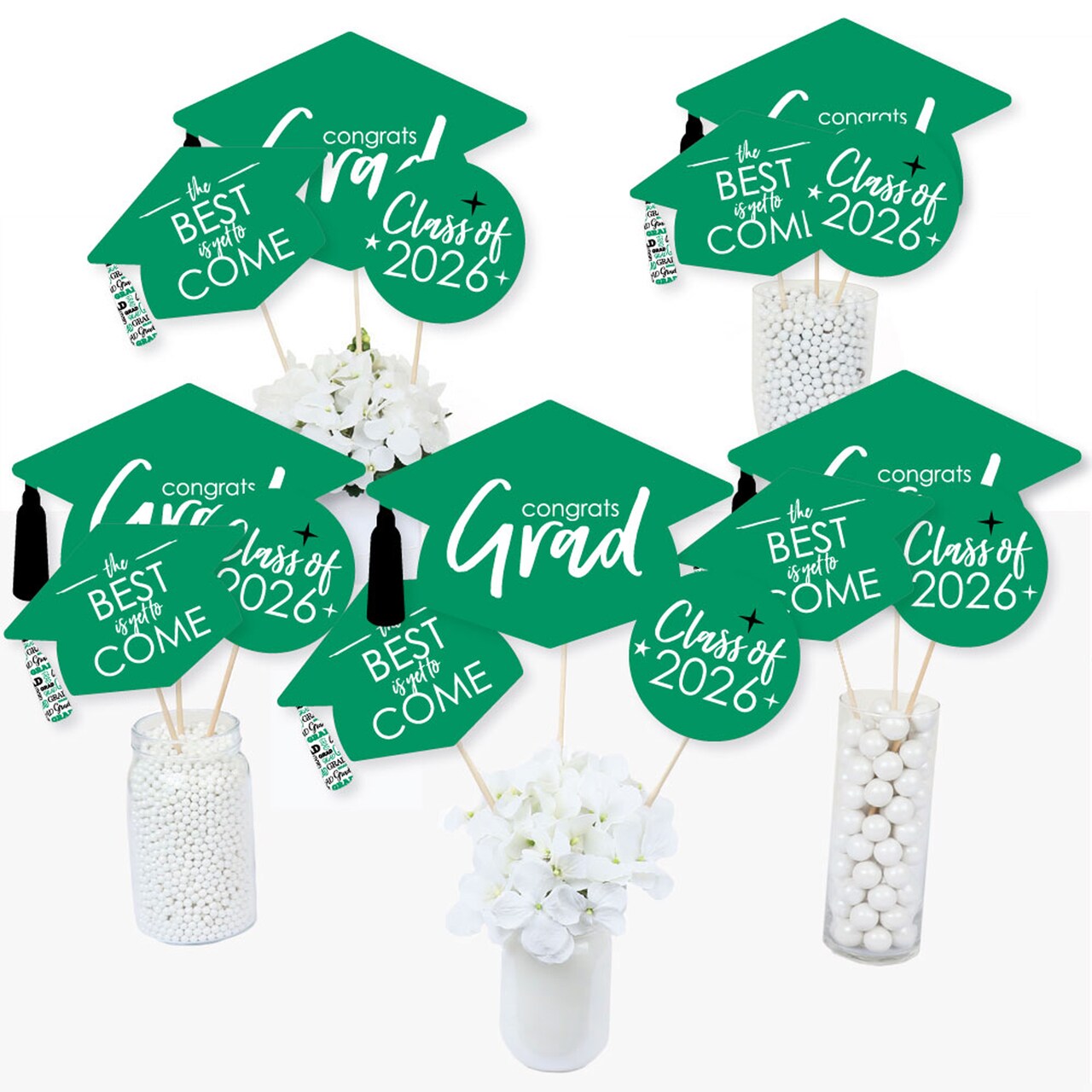 Big Dot of Happiness Green Grad - Best is Yet to Come - 2026 Green Graduation Party Centerpiece Sticks - Table Toppers - Set of 15